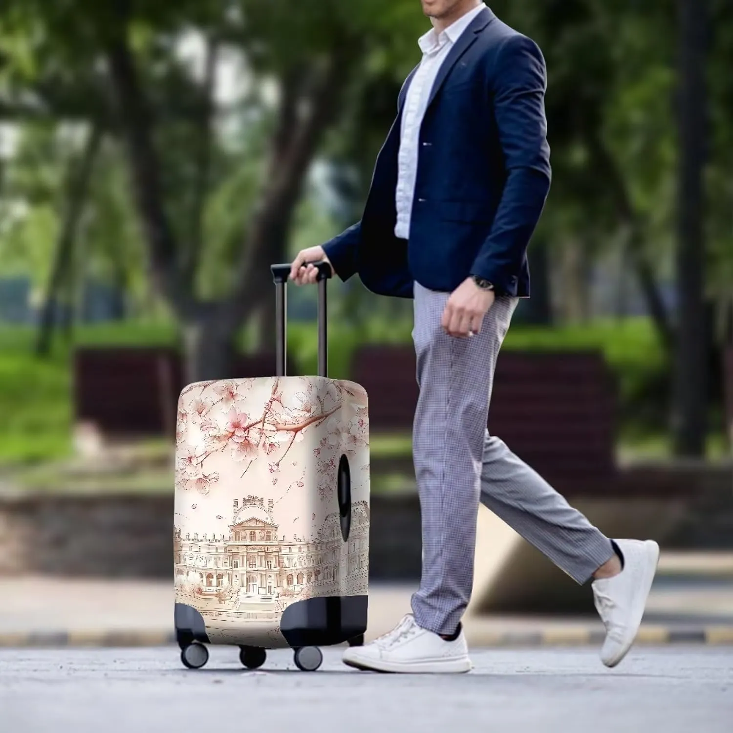 Doojoayie Cherry Blossoms Luggage Cover Soft Fabric Suitcase Protector Washable Baggage Covers Fits 18-32 Inch Luggage