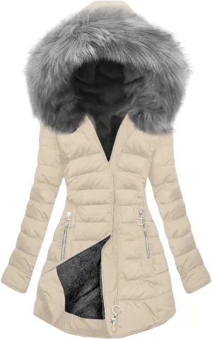 Down Jacket Women Fleece Lined Hoodie Thicken Coat Winter Thickened Cotton Coat Mid Length Quilted Jackets