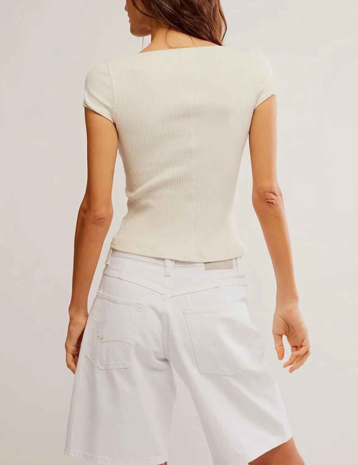 Dqbeng Women's Summer Button Down Shirts Lightweight Short Sleeve Ribbed Cardigan Slim Fit Base Layers