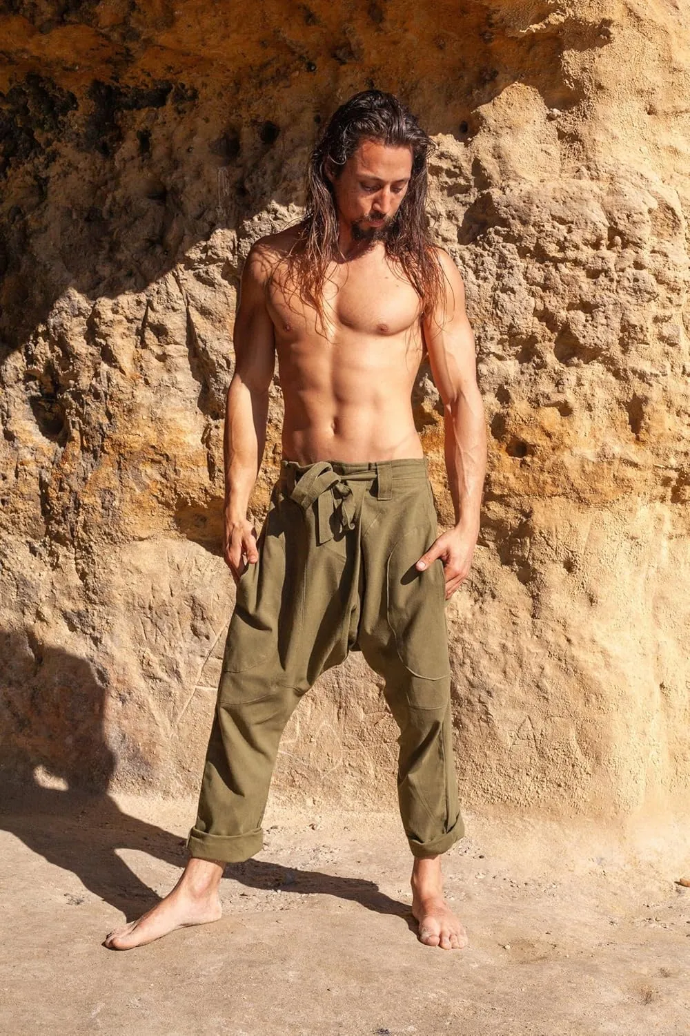 DROPCROTCH Mens Cotton Pants Drop Low Crotch Harem Alibaba Yoga Comfortable One Size Loose Fit Festival Boho Hippie