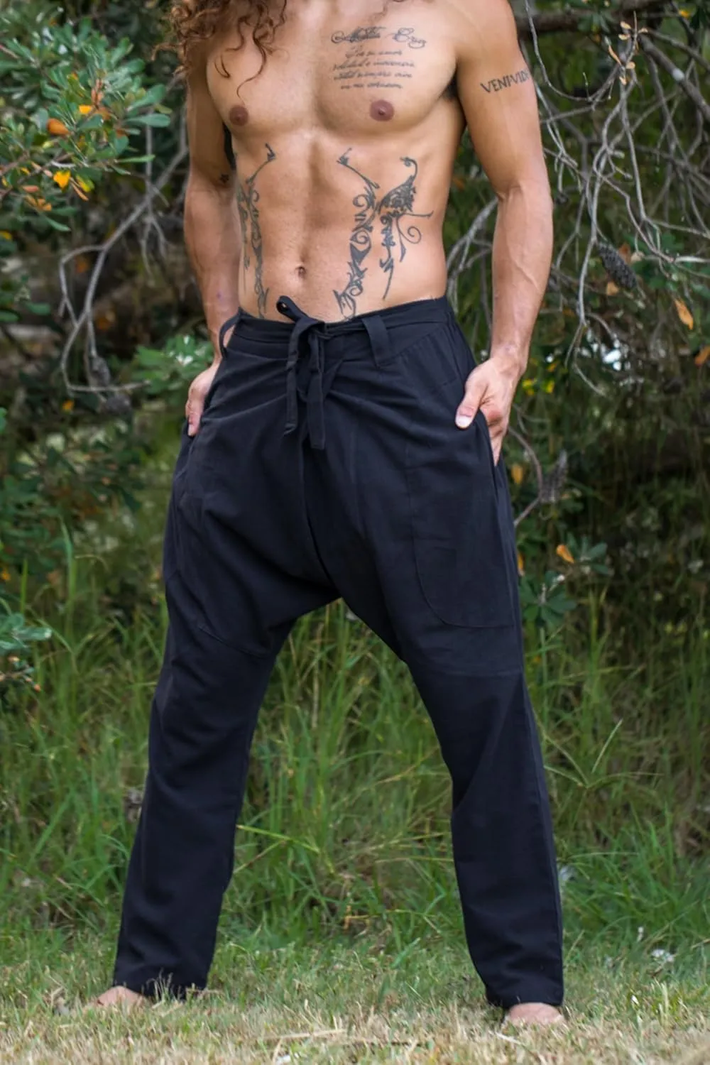 DROPCROTCH Mens Cotton Pants Drop Low Crotch Harem Alibaba Yoga Comfortable One Size Loose Fit Festival Boho Hippie
