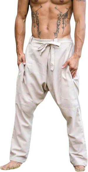 DROPCROTCH Mens Cotton Pants Drop Low Crotch Harem Alibaba Yoga Comfortable One Size Loose Fit Festival Boho Hippie