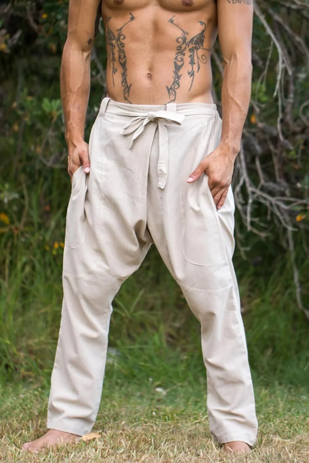 DROPCROTCH Mens Cotton Pants Drop Low Crotch Harem Alibaba Yoga Comfortable One Size Loose Fit Festival Boho Hippie