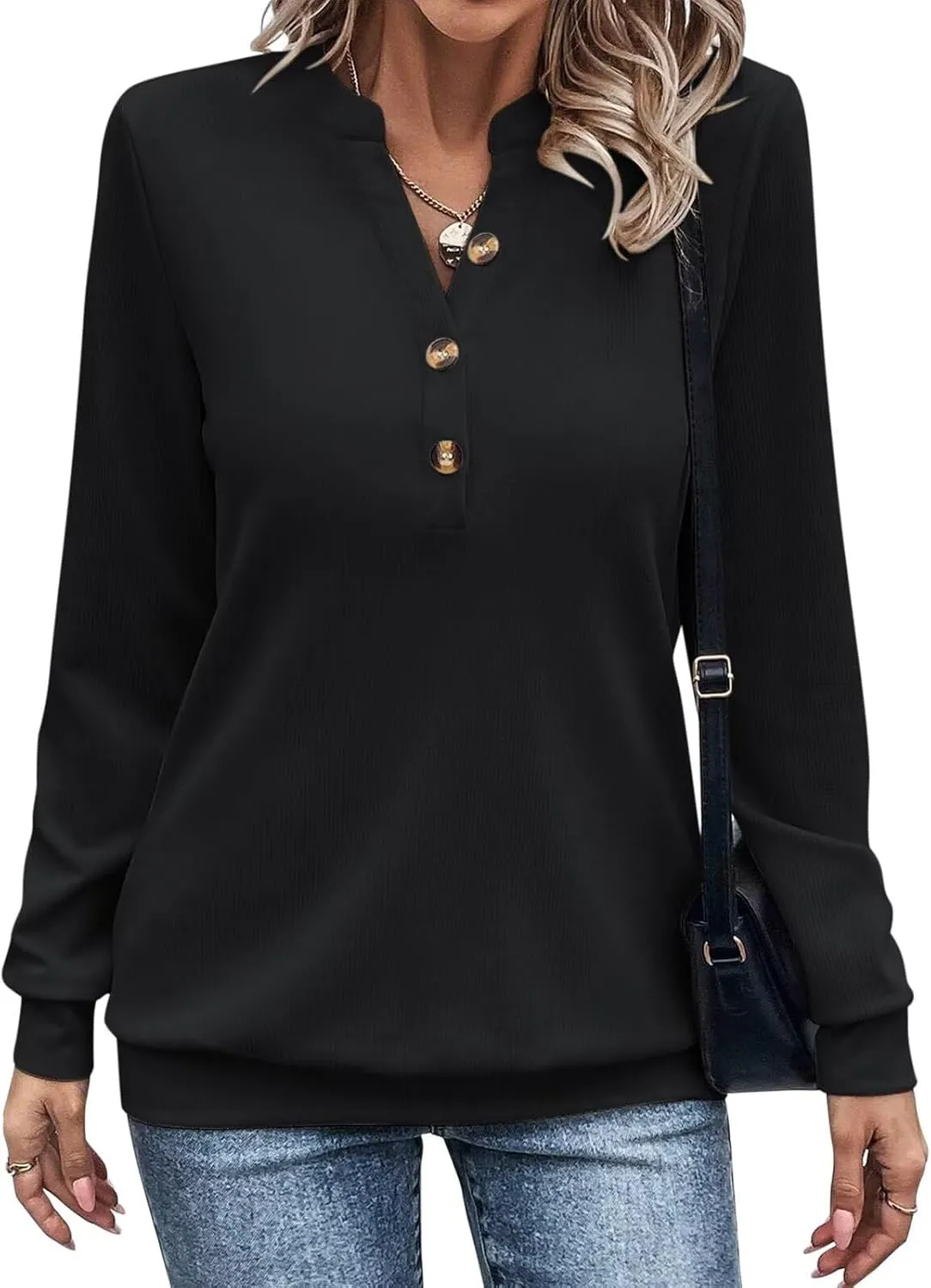 EADINVE Womens V Neck Long Sleeve Sweatshirts Half Button Lightweight Pullover Fashion Fall Clothes
