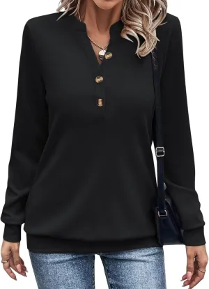 EADINVE Womens V Neck Long Sleeve Sweatshirts Half Button Lightweight Pullover Fashion Fall Clothes