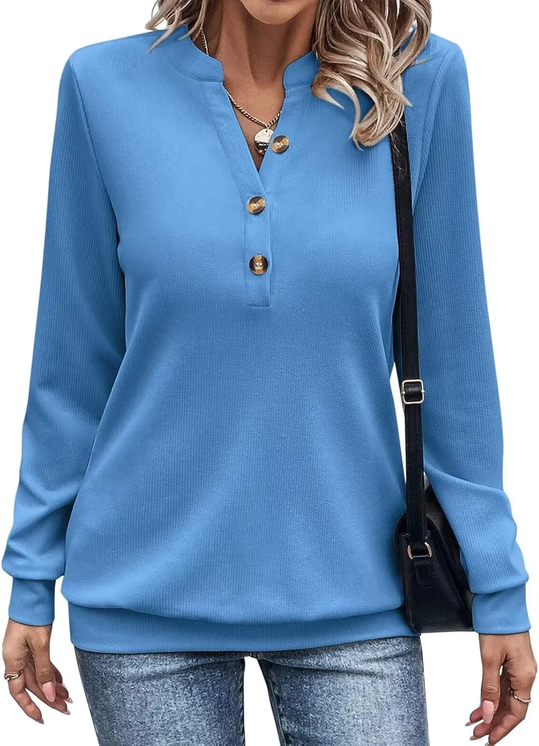 EADINVE Womens V Neck Long Sleeve Sweatshirts Half Button Lightweight Pullover Fashion Fall Clothes