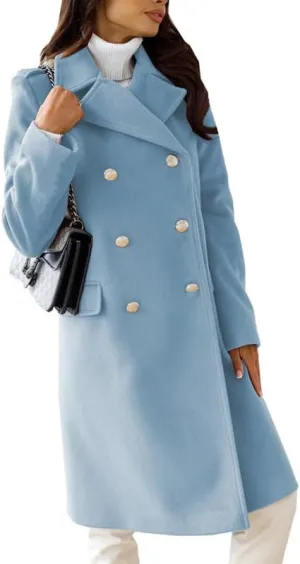 EFOFEI Women's Classic Long Sleeved Jacket Lapel Collar Coats Solid Color Wrap Coats With Pockets