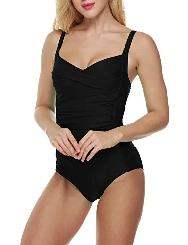 Ekouaer Womens Elegant Inspired Vintage One Piece Pin up Monokinis Swimsuit (US Only)