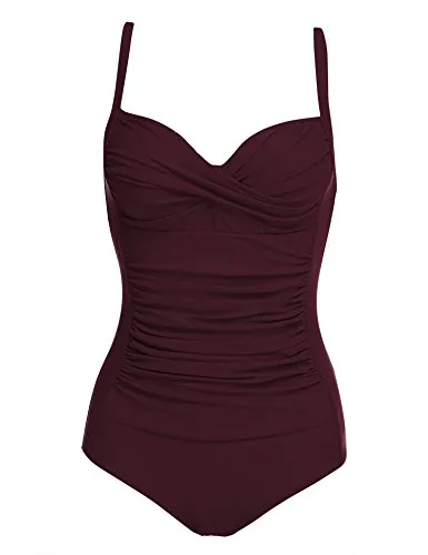 Ekouaer Womens Elegant Inspired Vintage One Piece Pin up Monokinis Swimsuit (US Only)