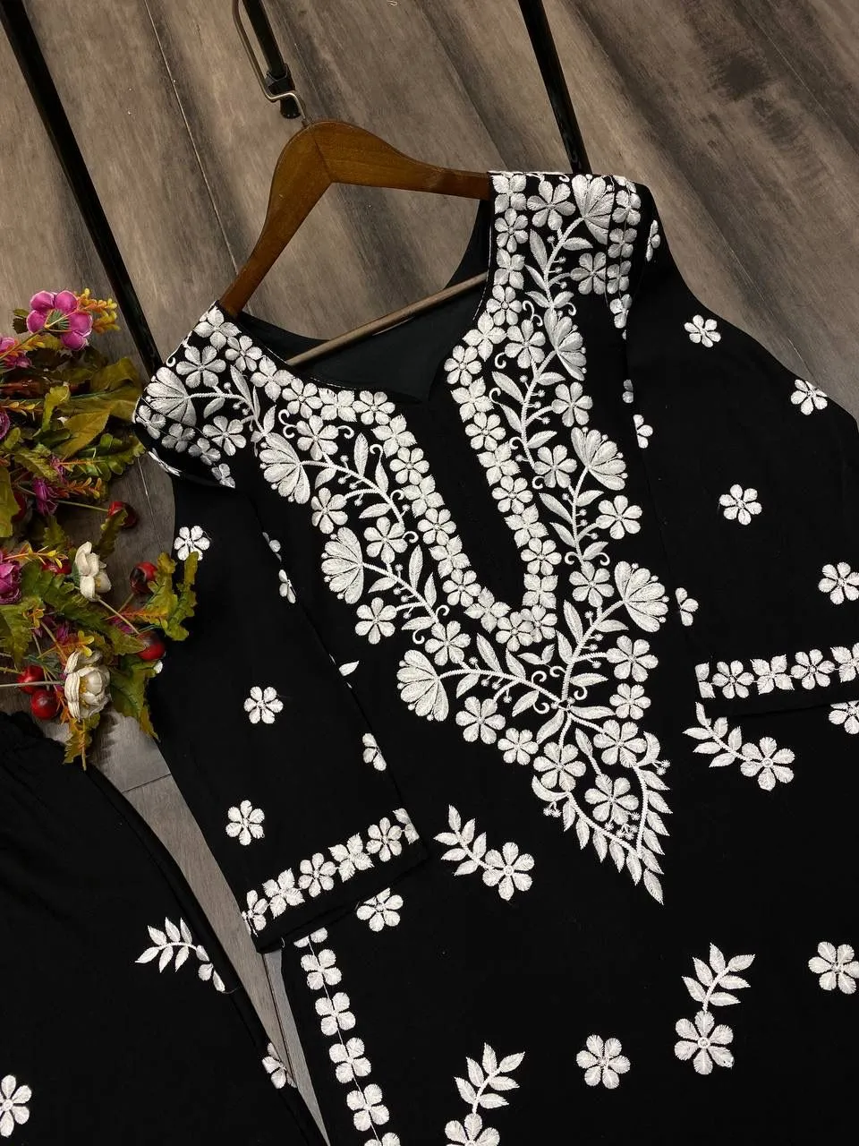 Elegant Black Color Rayon Sharara Suits With Embroidery Work For Women