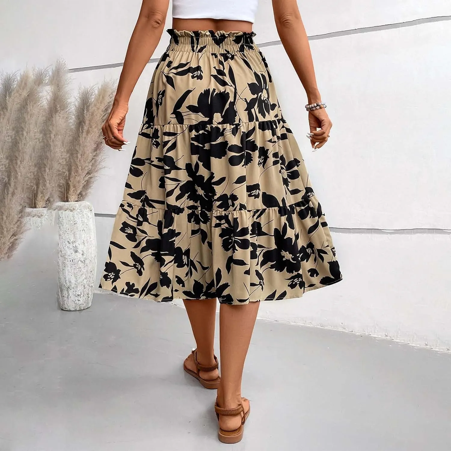 Elegant Floral Pleated Midi Skirt for Women Summer High End Fashion Stylish A Line Skirt Comfortable Lightweight