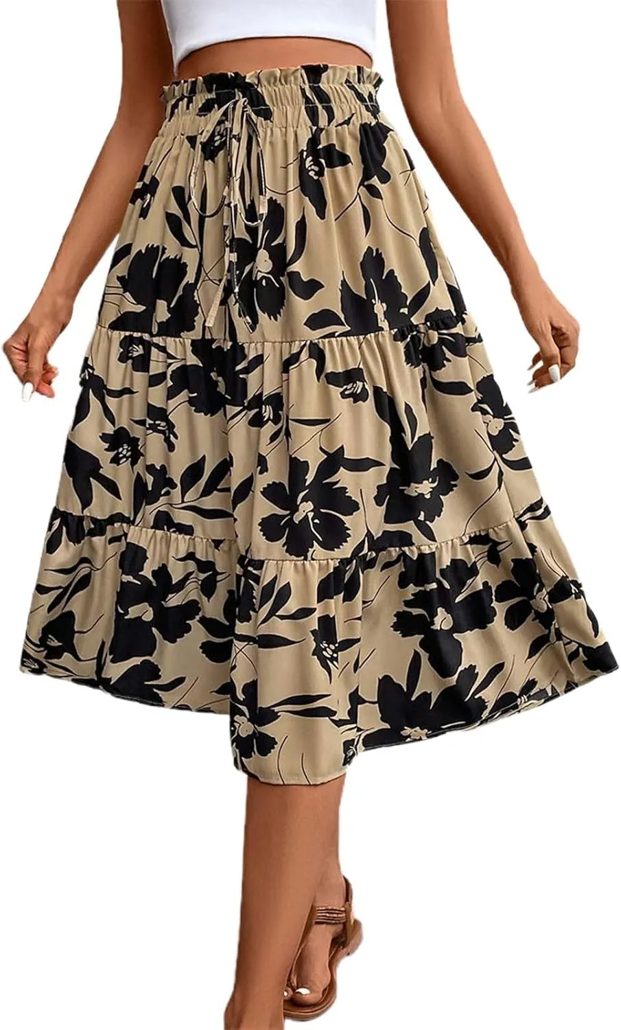 Elegant Floral Pleated Midi Skirt for Women Summer High End Fashion Stylish A Line Skirt Comfortable Lightweight