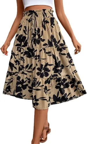 Elegant Floral Pleated Midi Skirt for Women Summer High End Fashion Stylish A Line Skirt Comfortable Lightweight