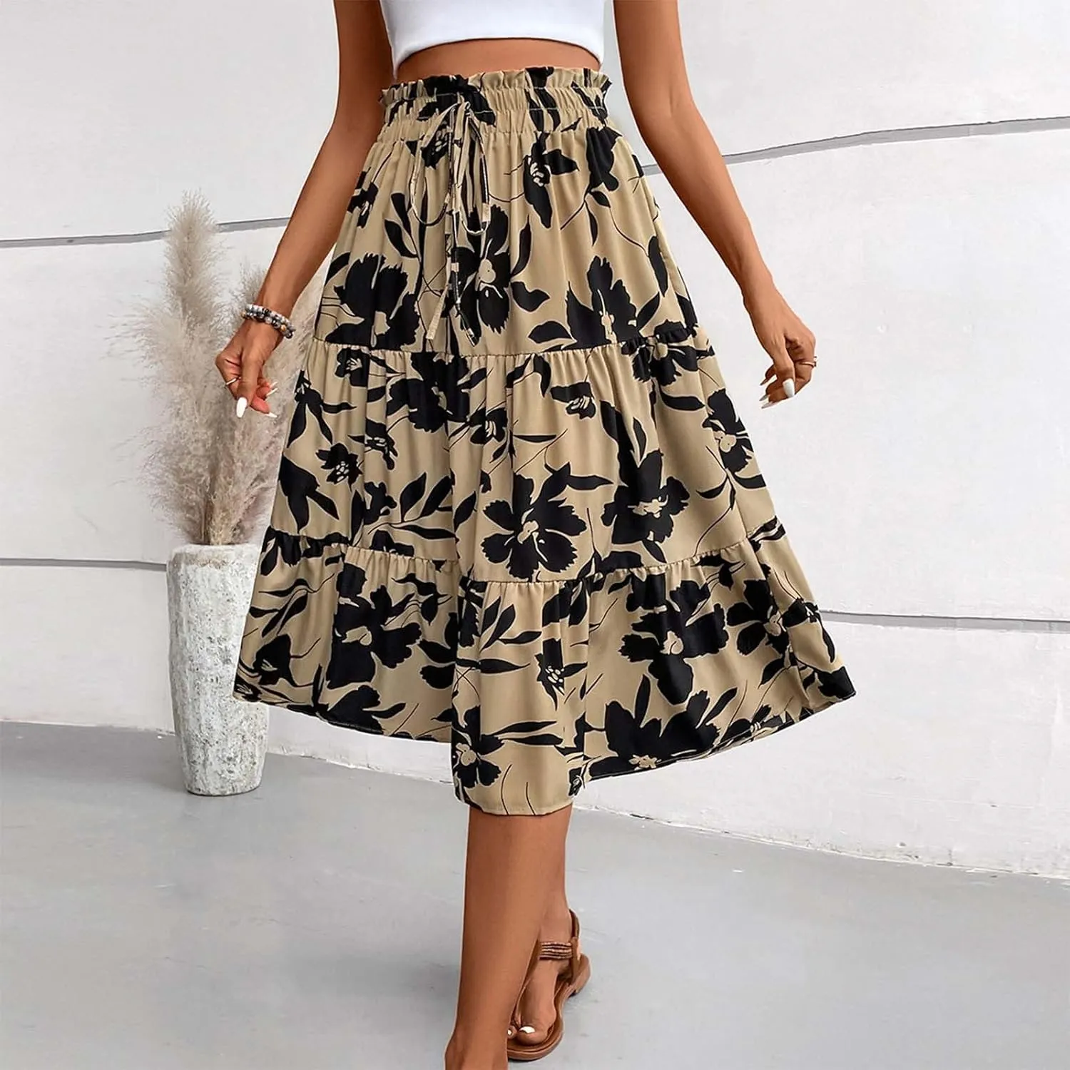 Elegant Floral Pleated Midi Skirt for Women Summer High End Fashion Stylish A Line Skirt Comfortable Lightweight