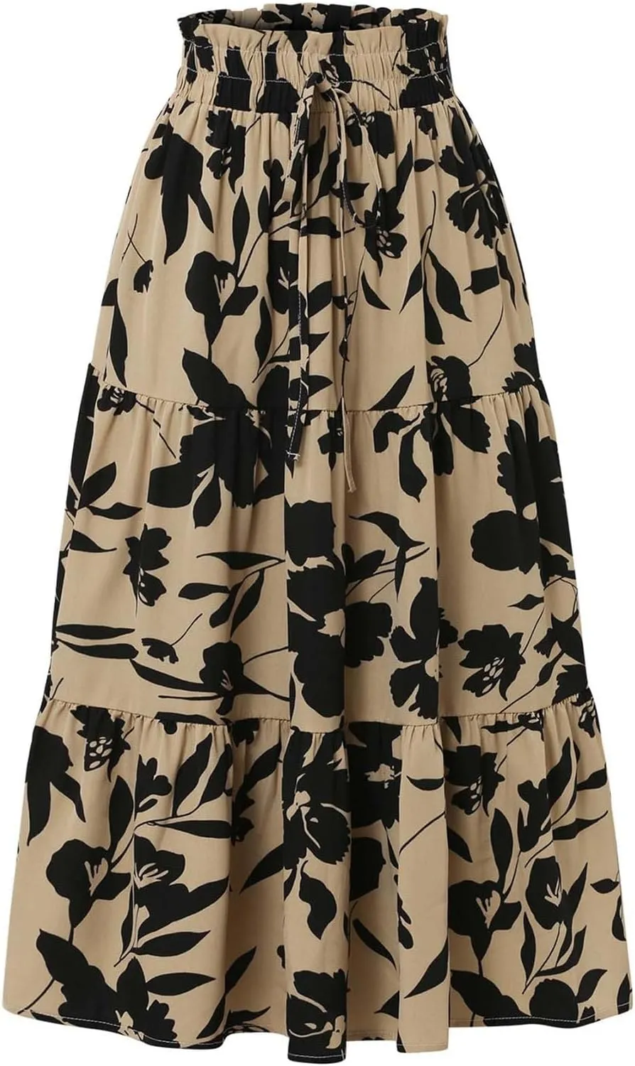 Elegant Floral Pleated Midi Skirt for Women Summer High End Fashion Stylish A Line Skirt Comfortable Lightweight