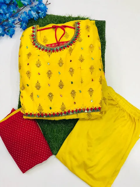 Elegant Yellow Color Designer Kurti Embroidery With Printed Work