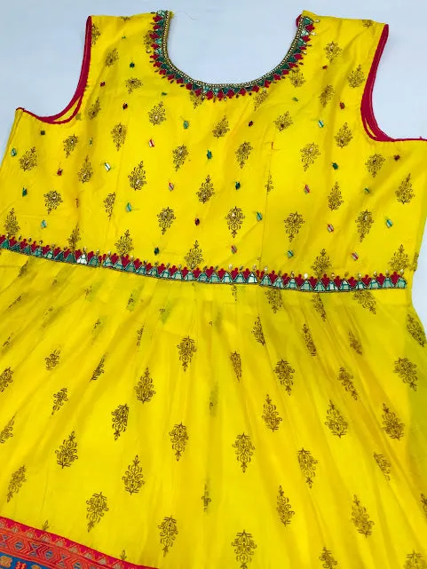 Elegant Yellow Color Designer Kurti Embroidery With Printed Work