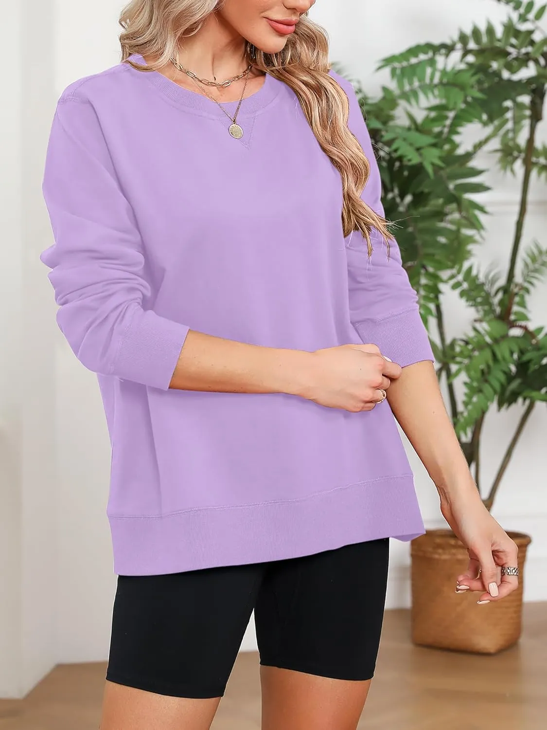 Elesomo Womens Sweatshirts Cotton Crew Neck Casual Long Sleeve Pullover Tops