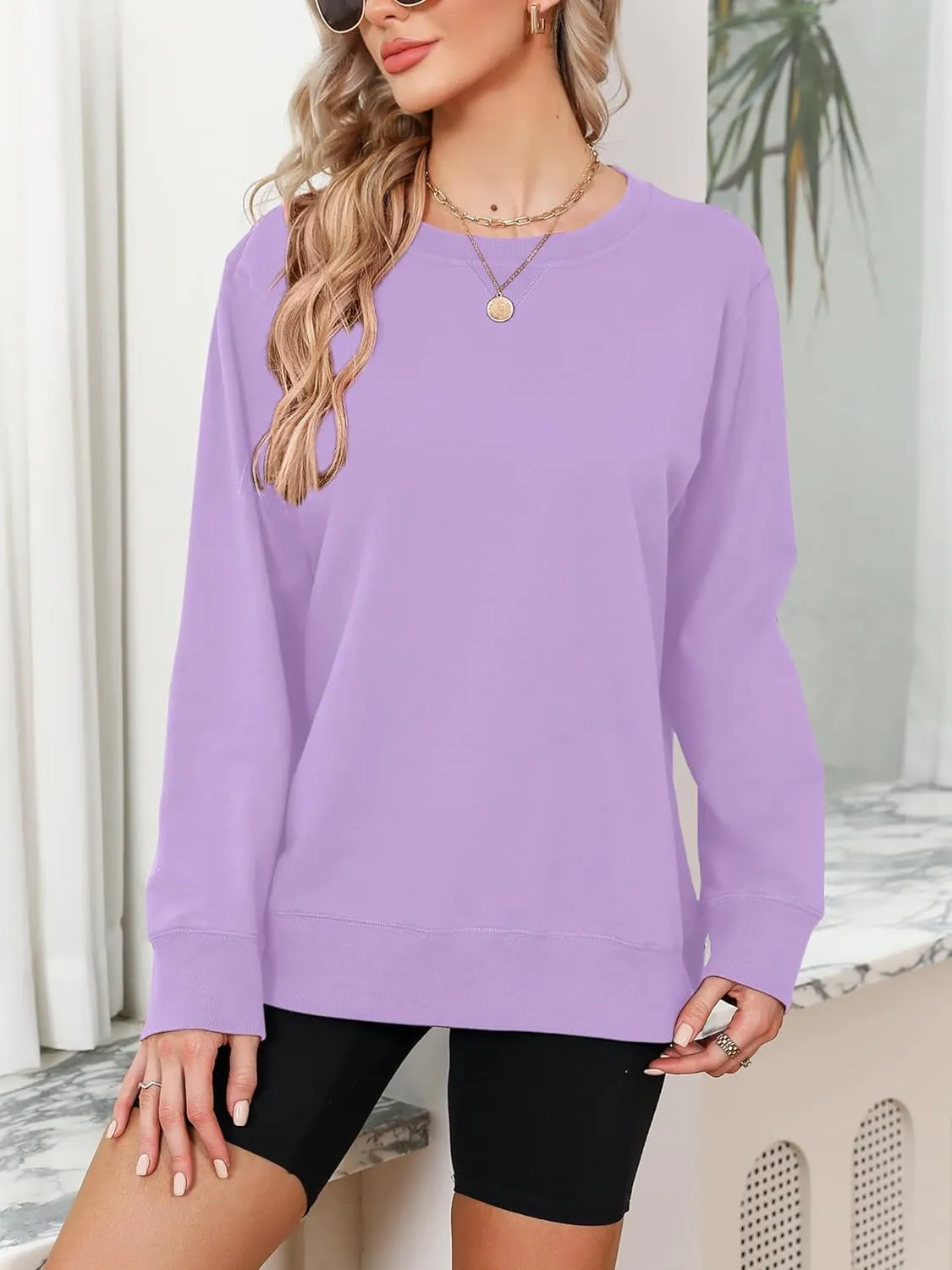 Elesomo Womens Sweatshirts Cotton Crew Neck Casual Long Sleeve Pullover Tops