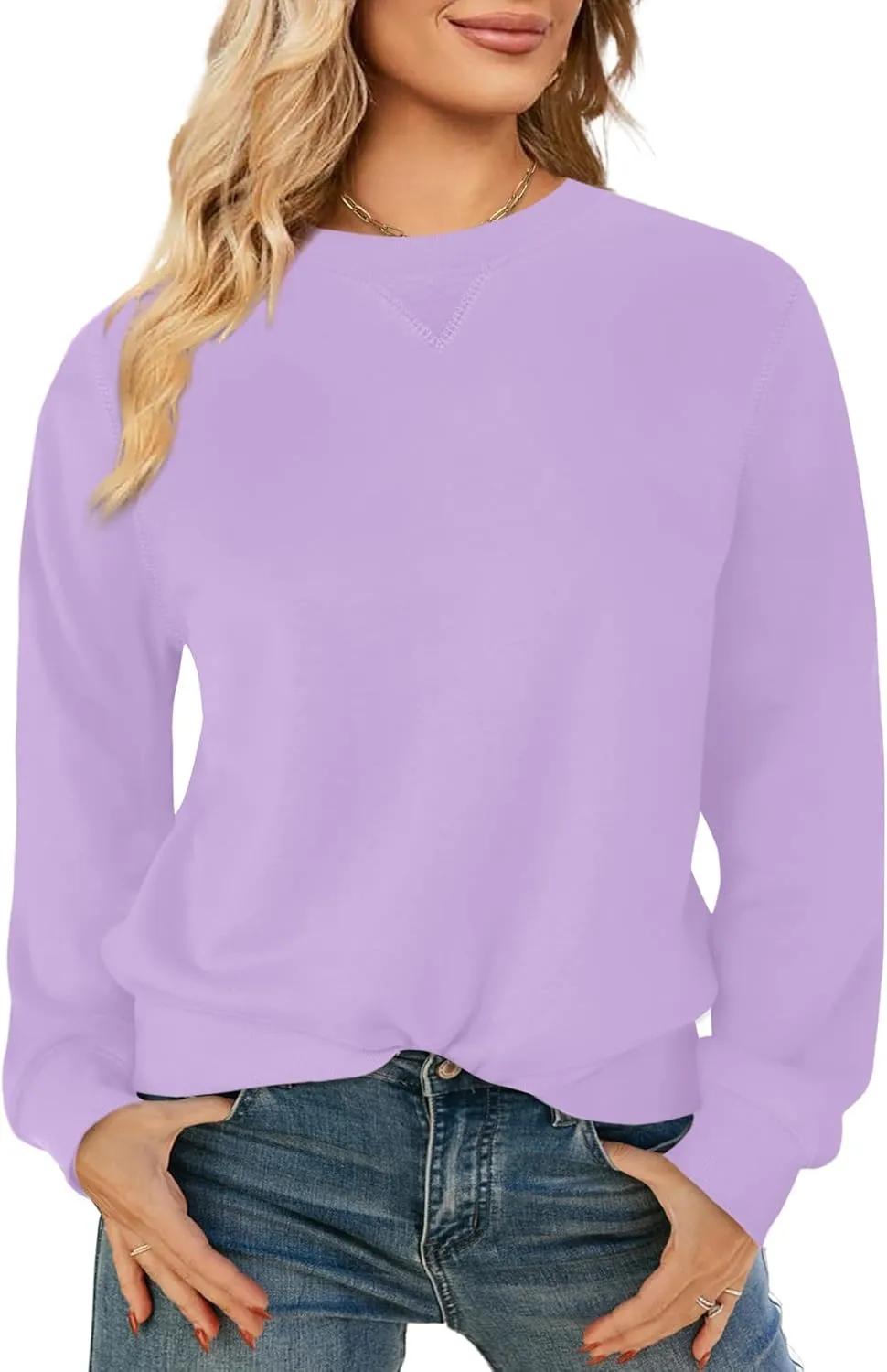 Elesomo Womens Sweatshirts Cotton Crew Neck Casual Long Sleeve Pullover Tops