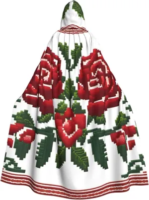 Embroidery Style Rose Prints Hooded Cloak for Halloween, Role-playing, and Costume Parties - Comfortable and Durable