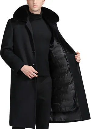 EsukAr Men's Casual Business Single Breasted Long Peacoats Overcoat Winter Wool Coats Fur Collar Trench Coat,S-6XL