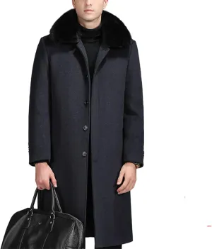 EsukAr Men's Casual Business Single Breasted Long Peacoats Overcoat Winter Wool Coats Fur Collar Trench Coat,S-6XL