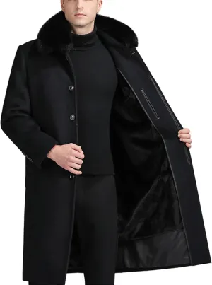 EsukAr Men's Casual Business Single Breasted Long Peacoats Overcoat Winter Wool Coats Fur Collar Trench Coat,S-6XL