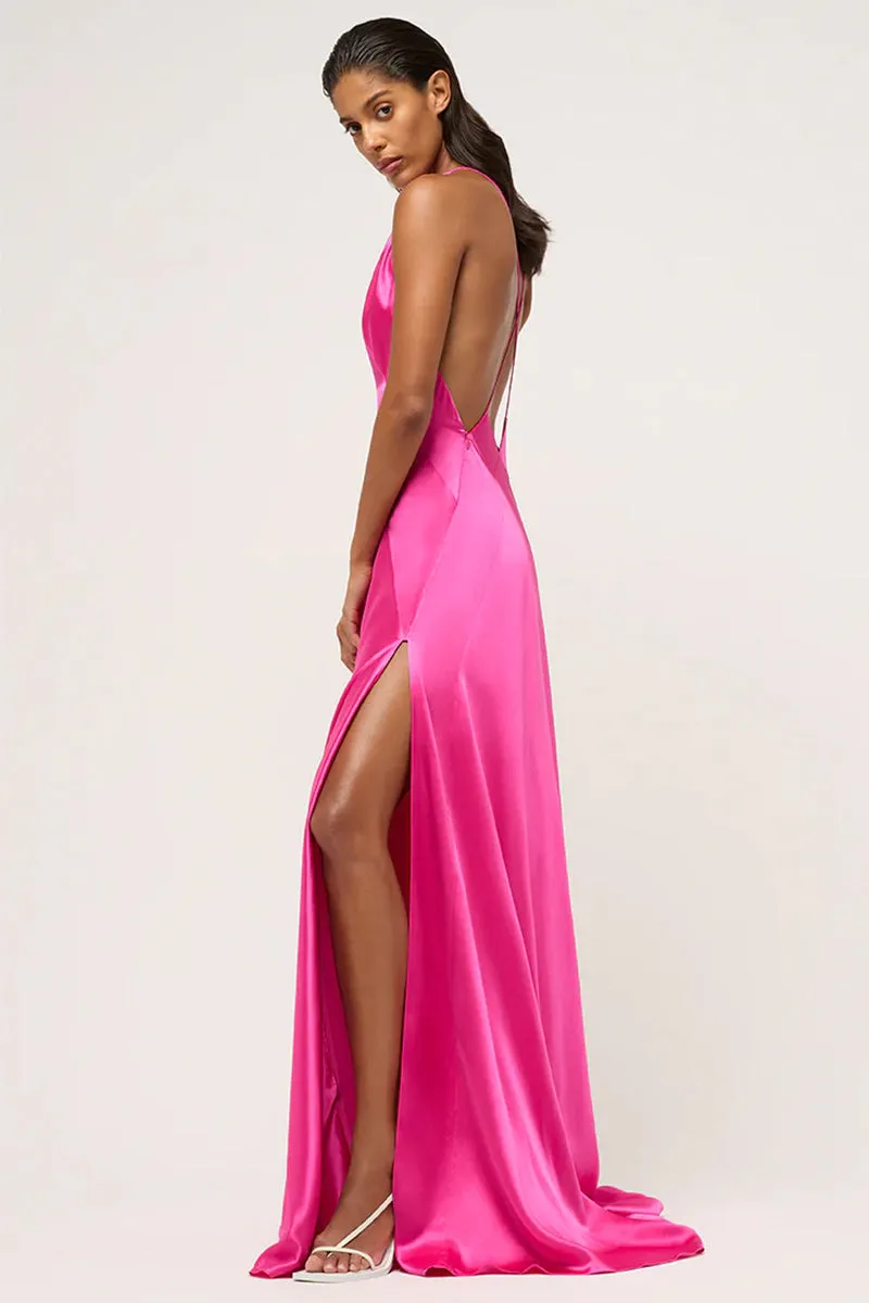 Evianna Backless Graceful Satin Maxi Dress