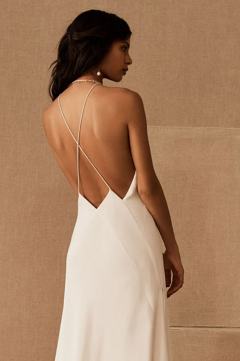 Evianna Backless Graceful Satin Maxi Dress