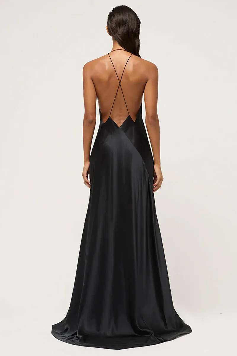 Evianna Backless Graceful Satin Maxi Dress