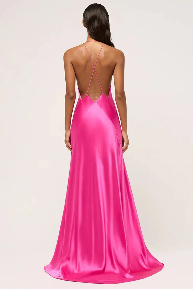 Evianna Backless Graceful Satin Maxi Dress