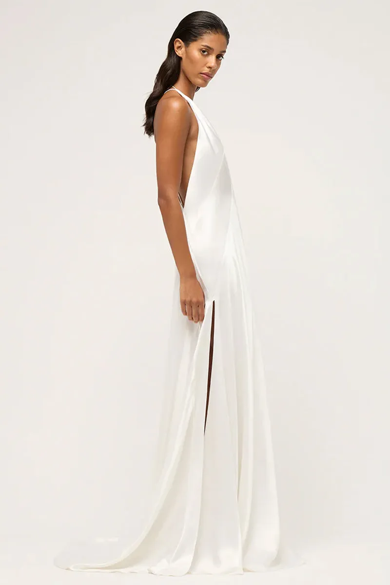 Evianna Backless Graceful Satin Maxi Dress