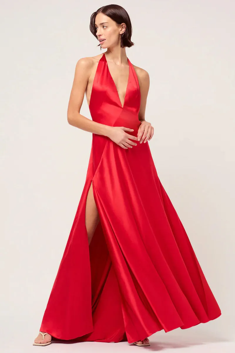 Evianna Backless Graceful Satin Maxi Dress