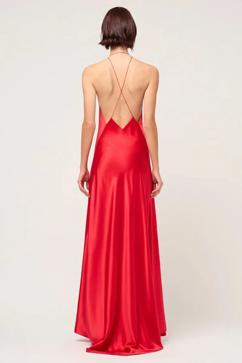 Evianna Backless Graceful Satin Maxi Dress