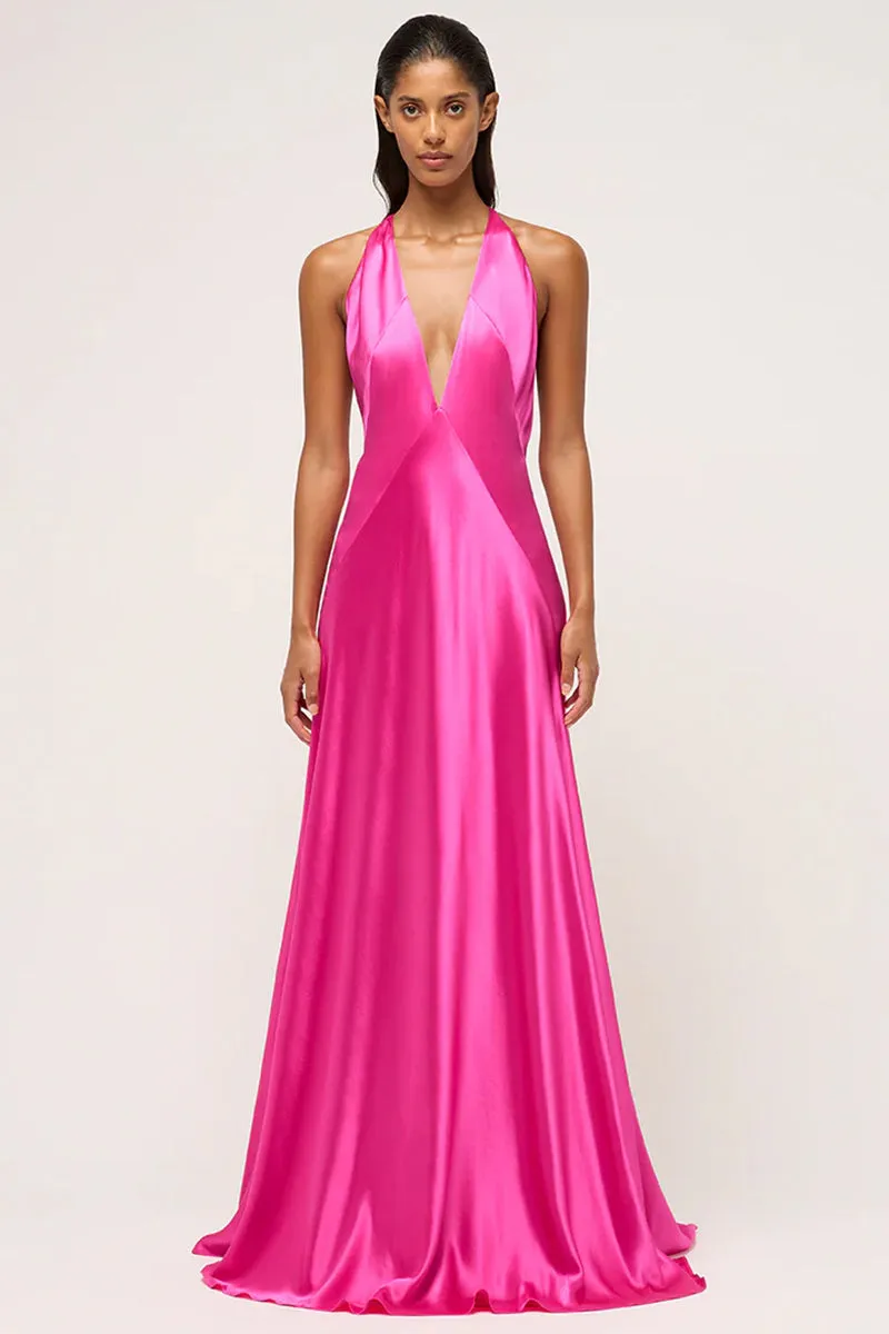 Evianna Backless Graceful Satin Maxi Dress
