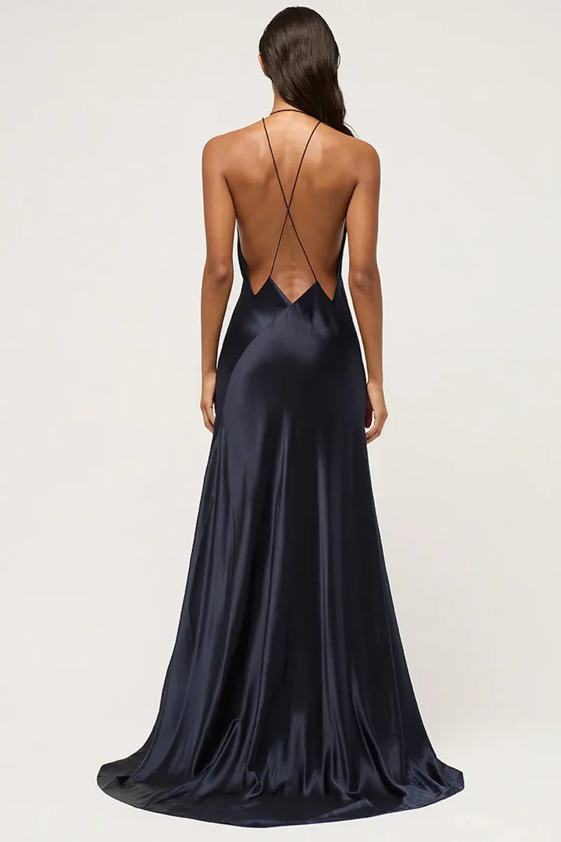 Evianna Backless Graceful Satin Maxi Dress