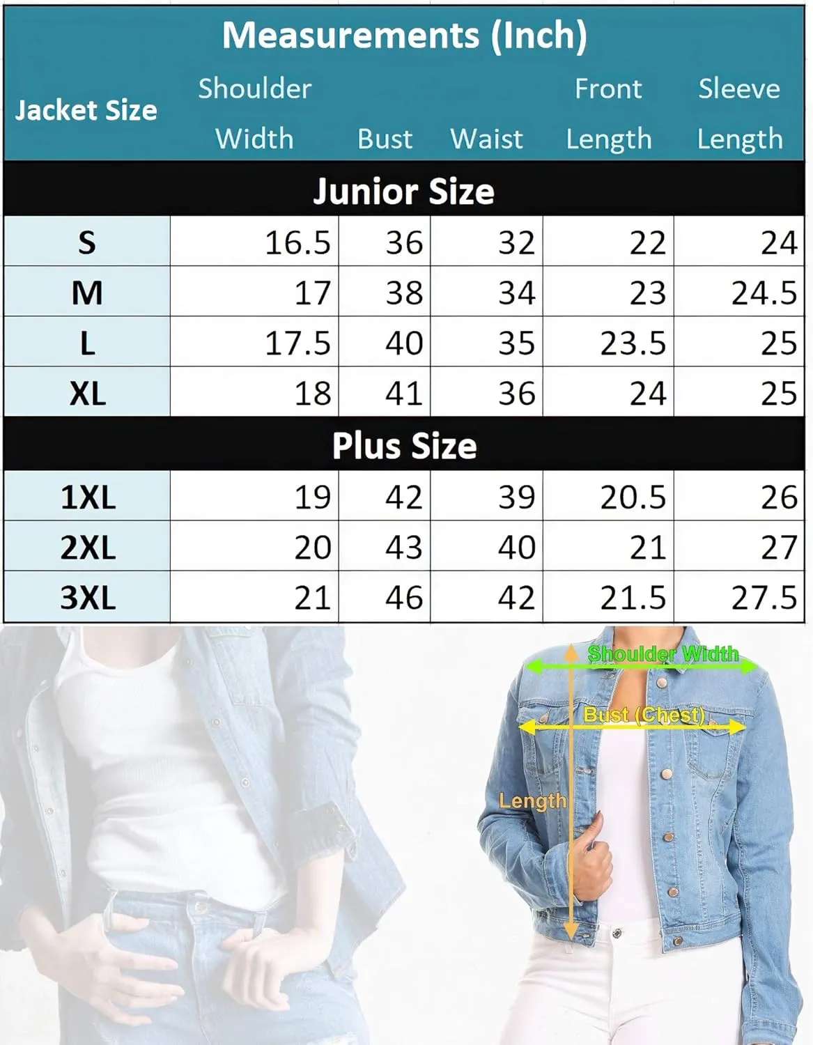 Fashion2Love Women's Plus/Juniors Size Premium Denim Premium Bodice Long Sleeve Jacket