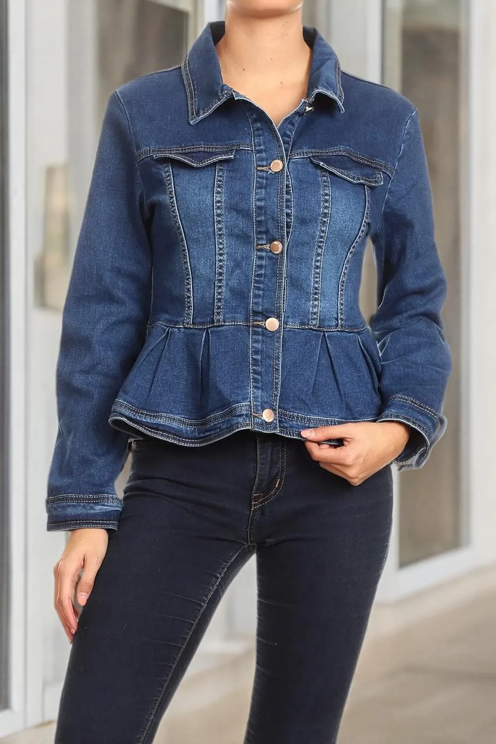 Fashion2Love Women's Plus/Juniors Size Premium Denim Premium Bodice Long Sleeve Jacket