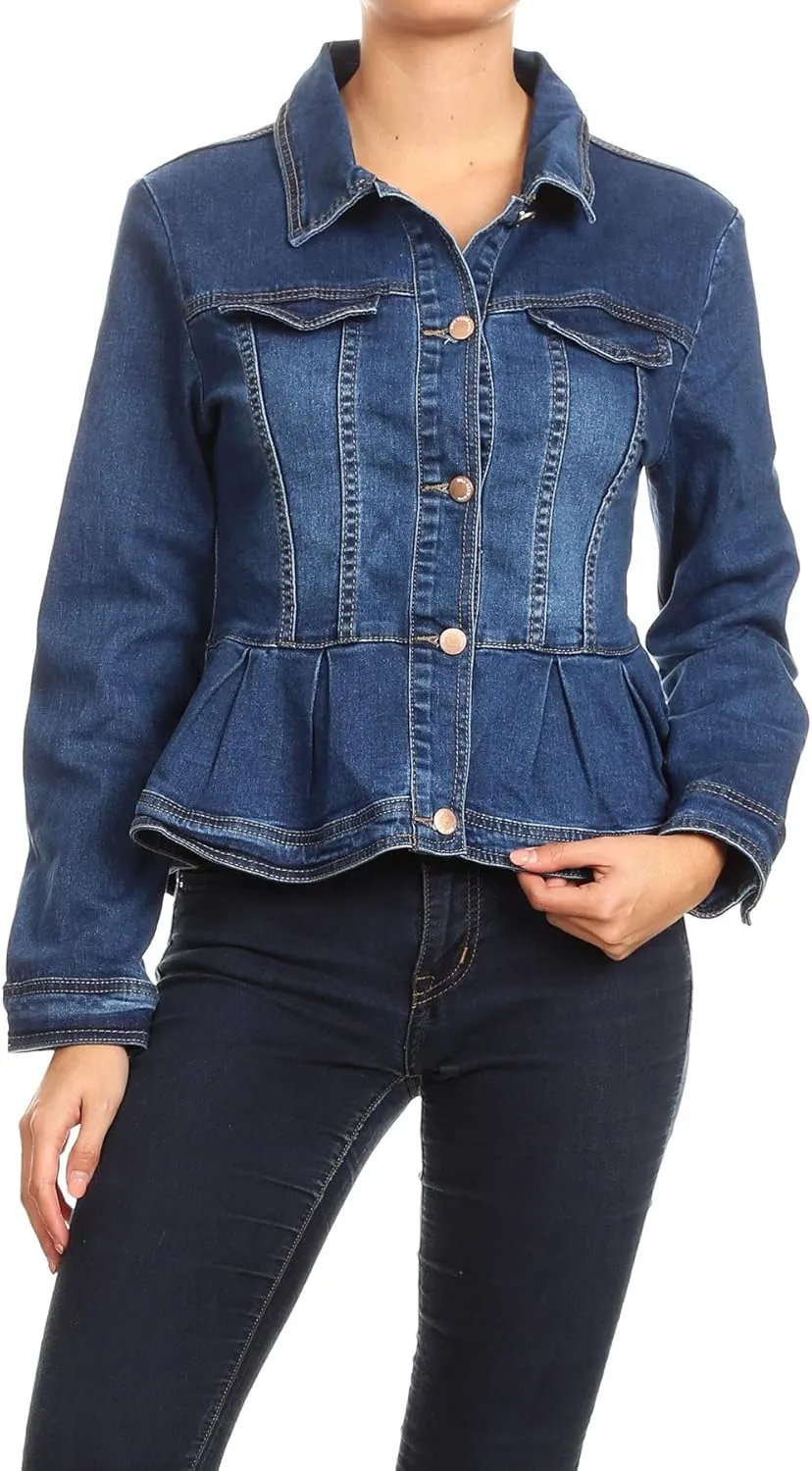 Fashion2Love Women's Plus/Juniors Size Premium Denim Premium Bodice Long Sleeve Jacket