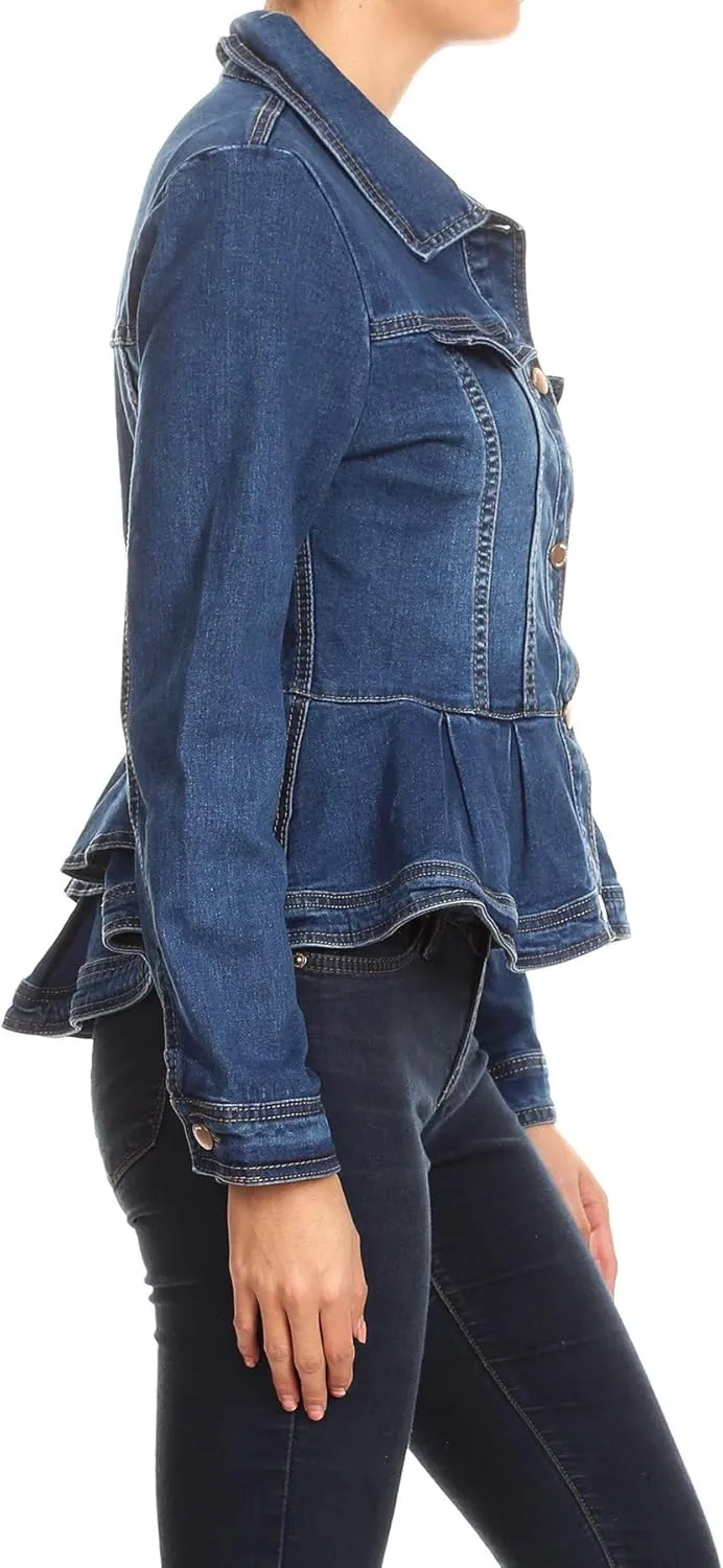 Fashion2Love Women's Plus/Juniors Size Premium Denim Premium Bodice Long Sleeve Jacket
