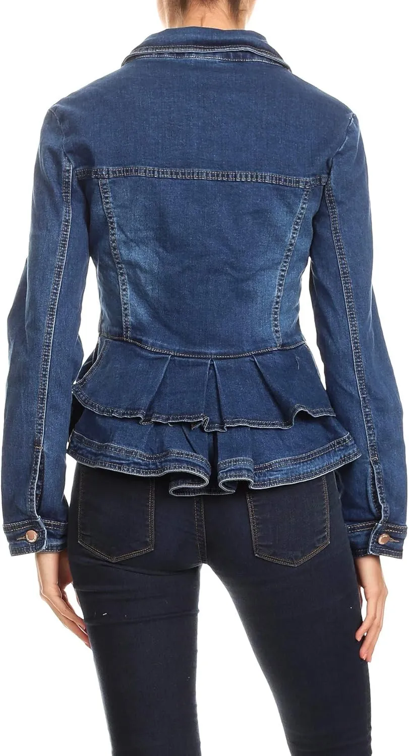 Fashion2Love Women's Plus/Juniors Size Premium Denim Premium Bodice Long Sleeve Jacket