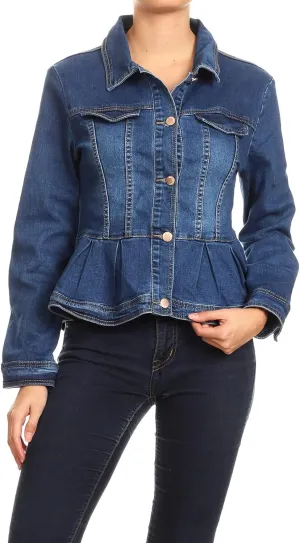 Fashion2Love Women's Plus/Juniors Size Premium Denim Premium Bodice Long Sleeve Jacket