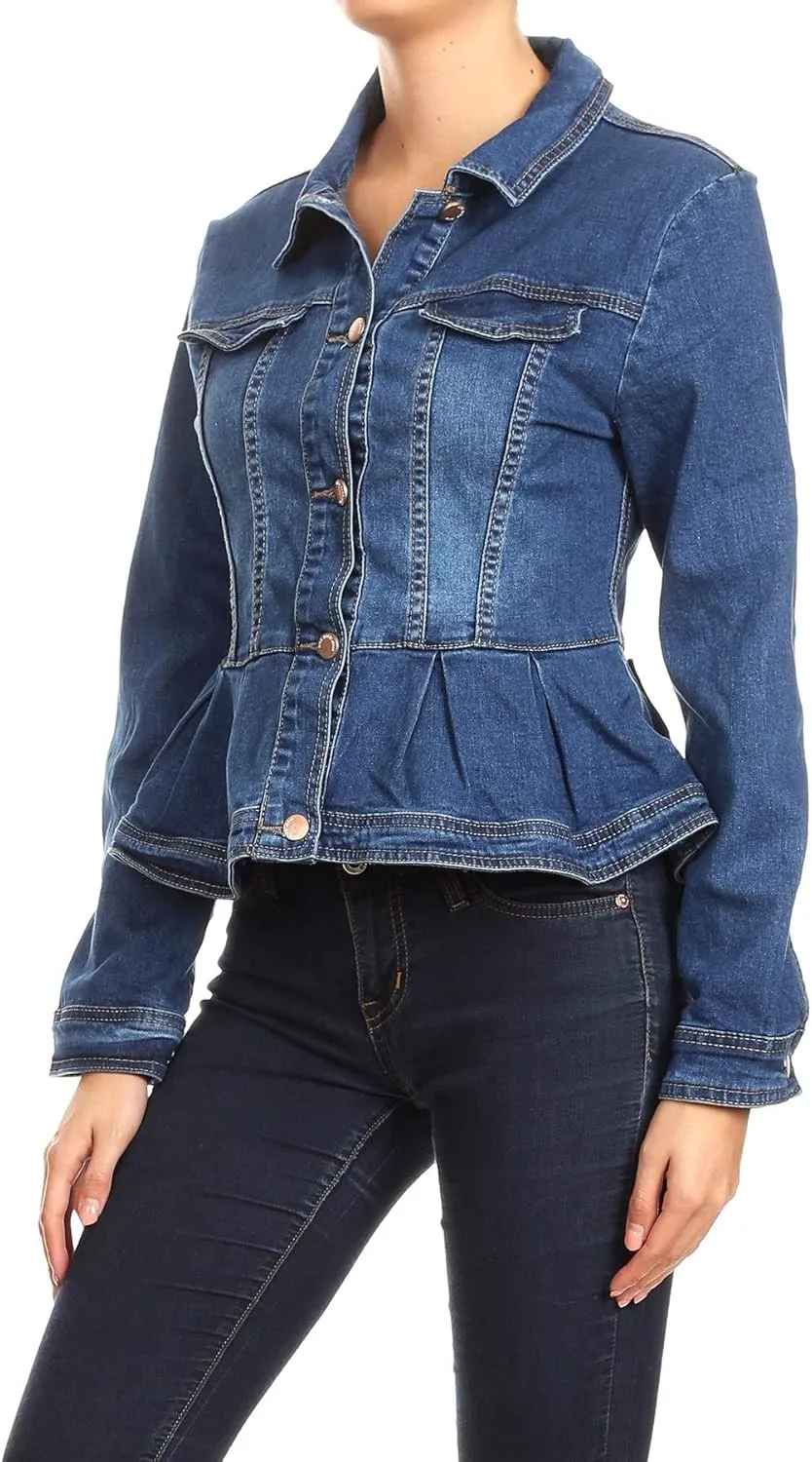 Fashion2Love Women's Plus/Juniors Size Premium Denim Premium Bodice Long Sleeve Jacket