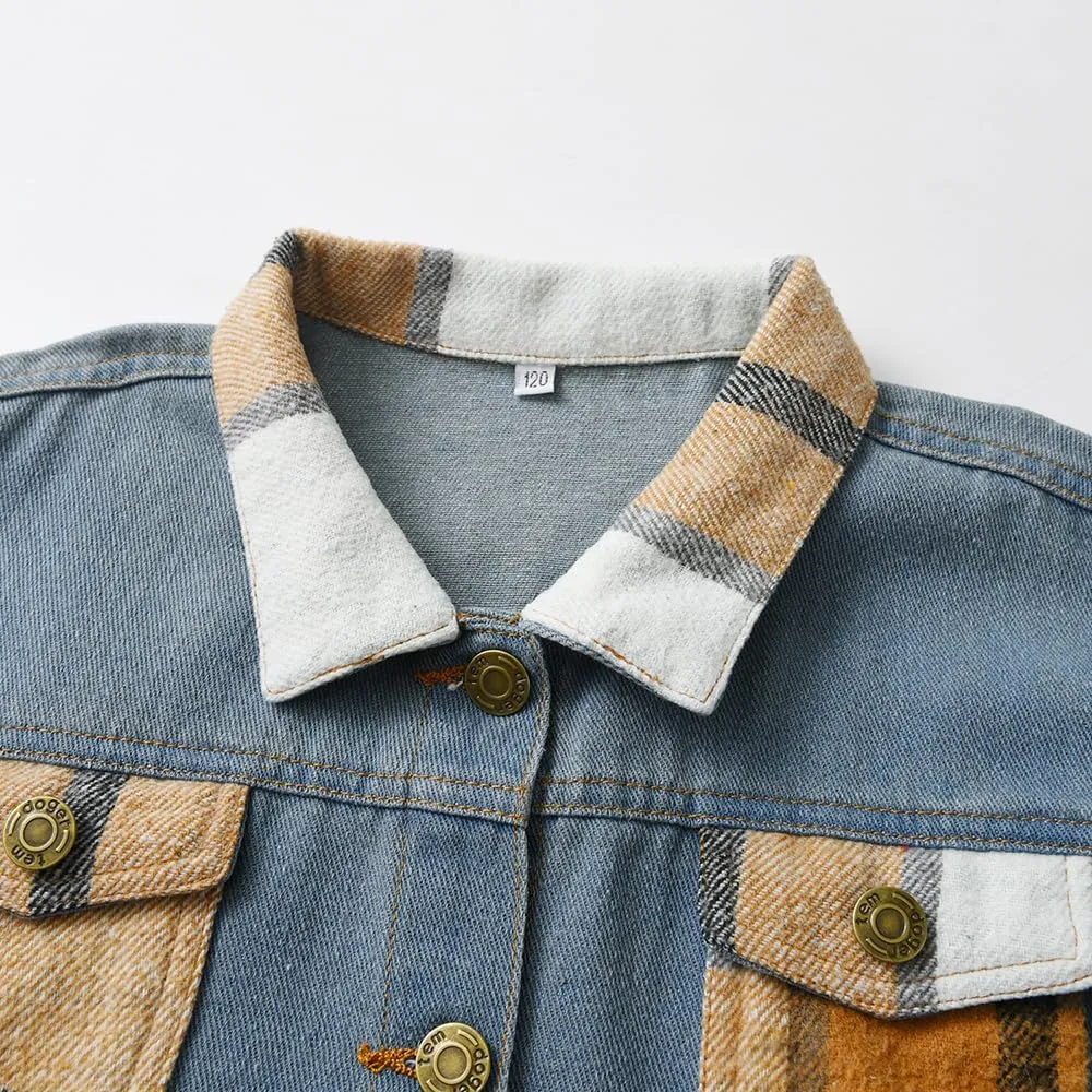 Feidoog Baby Boys Plaid Denim Jacket Toddler Button Down Long Sleeve Lightweight Coat Outerwear