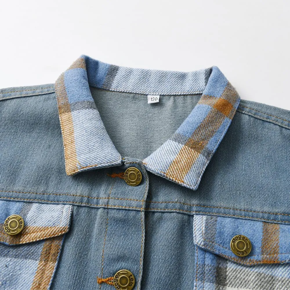Feidoog Baby Boys Plaid Denim Jacket Toddler Button Down Long Sleeve Lightweight Coat Outerwear