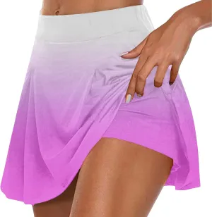 Flowy Shorts for Women Fashion High Waisted Tummy Control Skorts Bohemian Gradient Color Golf Tennis Mini Skirts