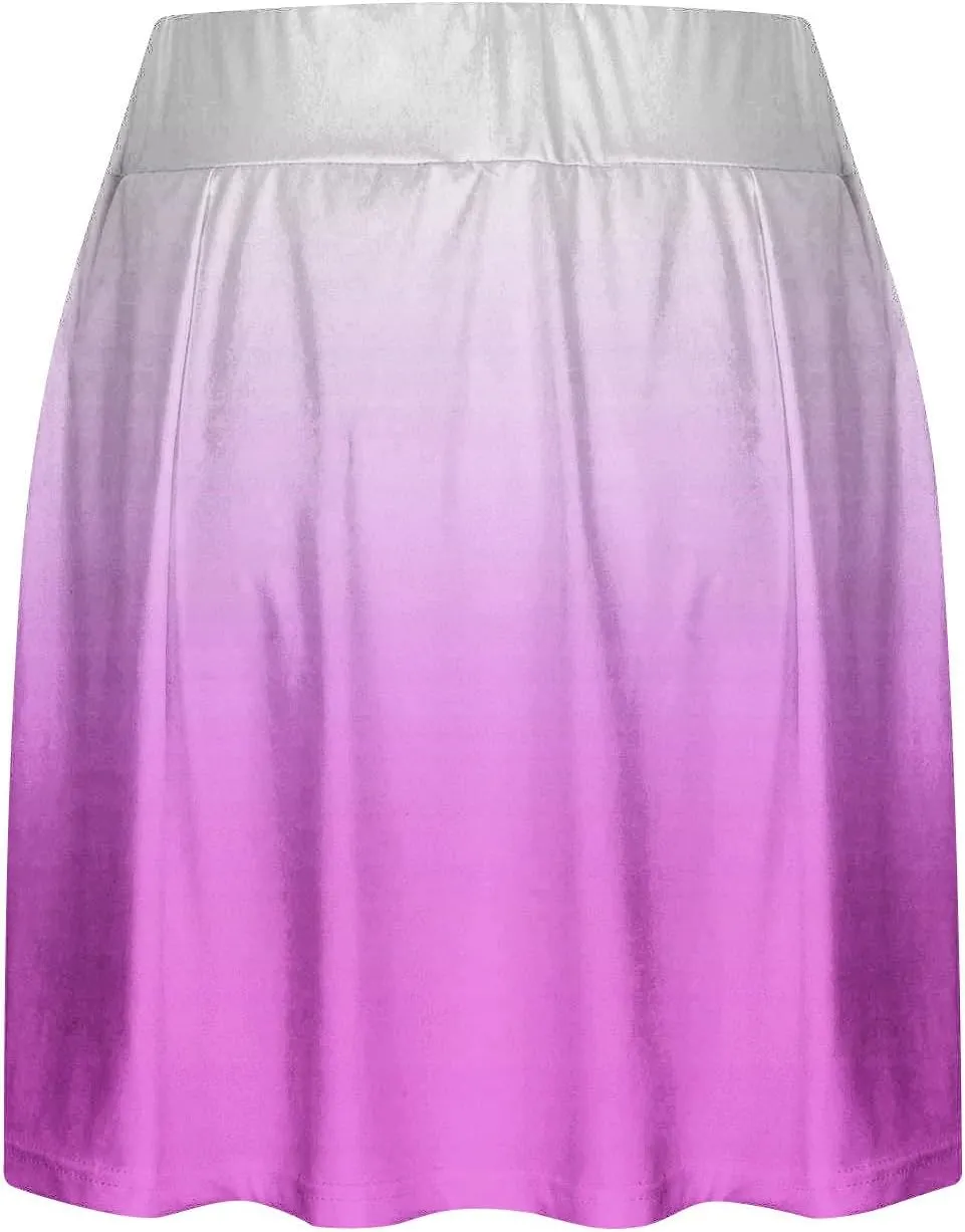 Flowy Shorts for Women Fashion High Waisted Tummy Control Skorts Bohemian Gradient Color Golf Tennis Mini Skirts
