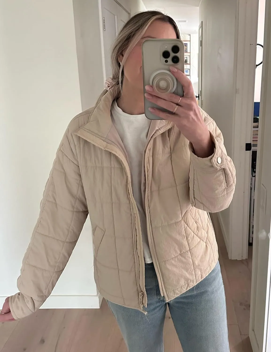Flygo Womens Oversized Puffer Jacket Lightweight Quilted Jackets Zip Up Warm Padded Coat
