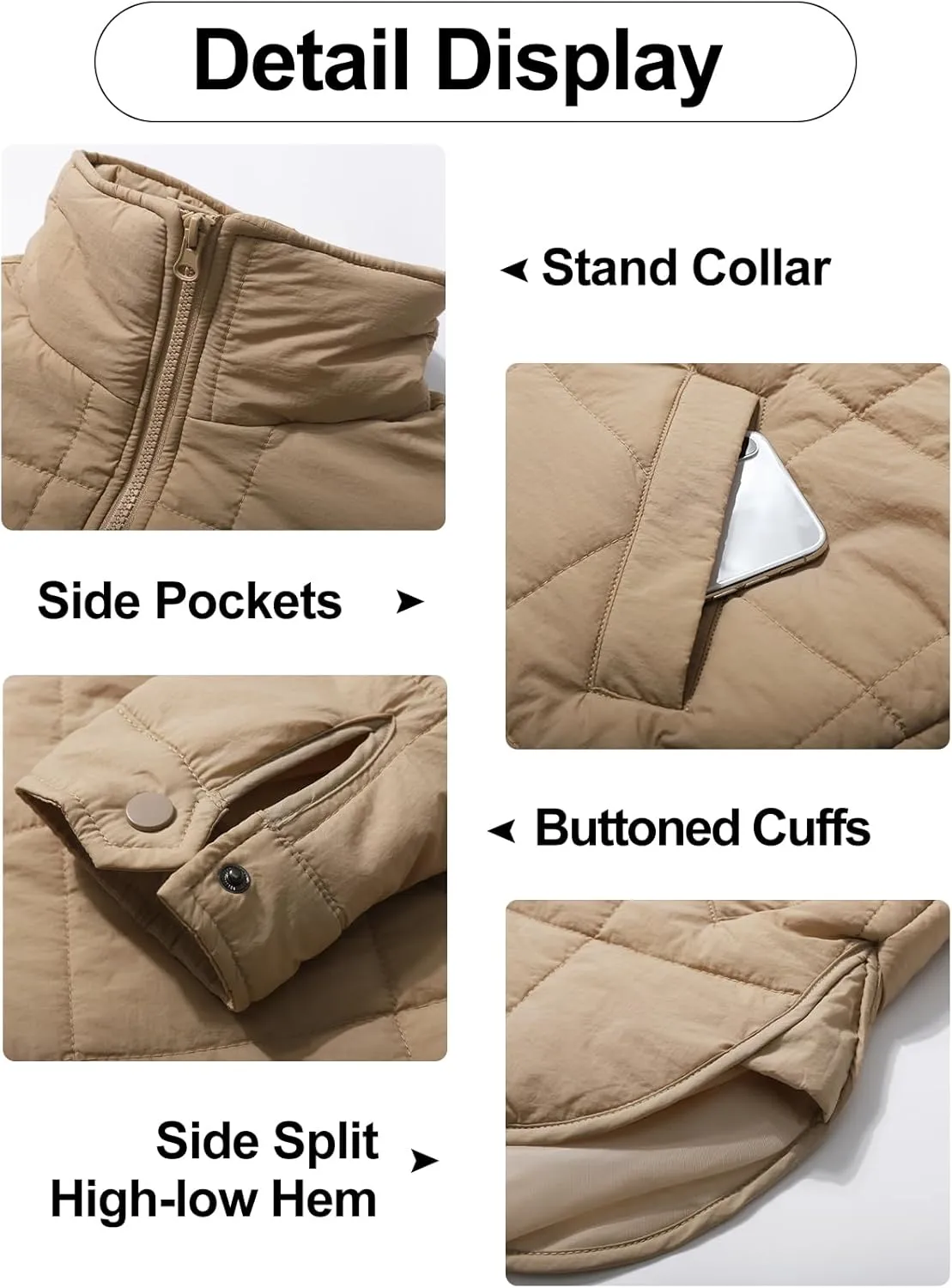 Flygo Womens Oversized Puffer Jacket Lightweight Quilted Jackets Zip Up Warm Padded Coat